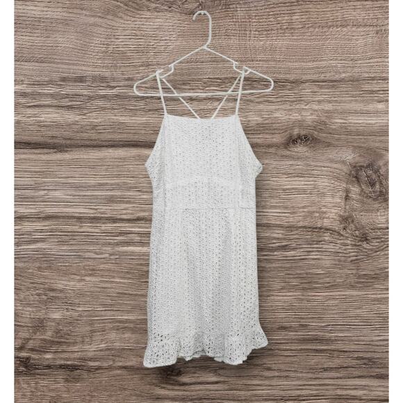White Eyelet Spaghetti Strap Adjustable Back Mini Dress Size Small Willow & Root - Picture 1 of 11